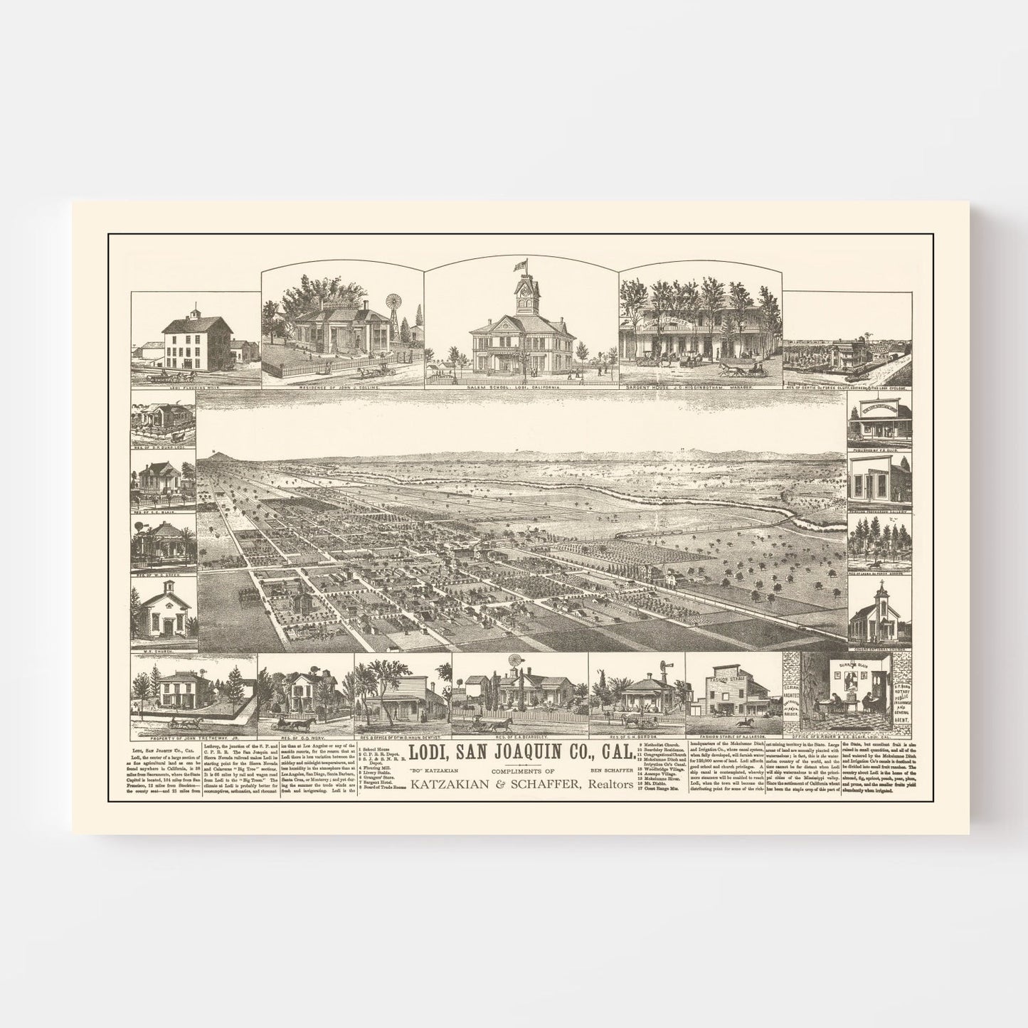 Vintage Map of Lodi, California, 1870