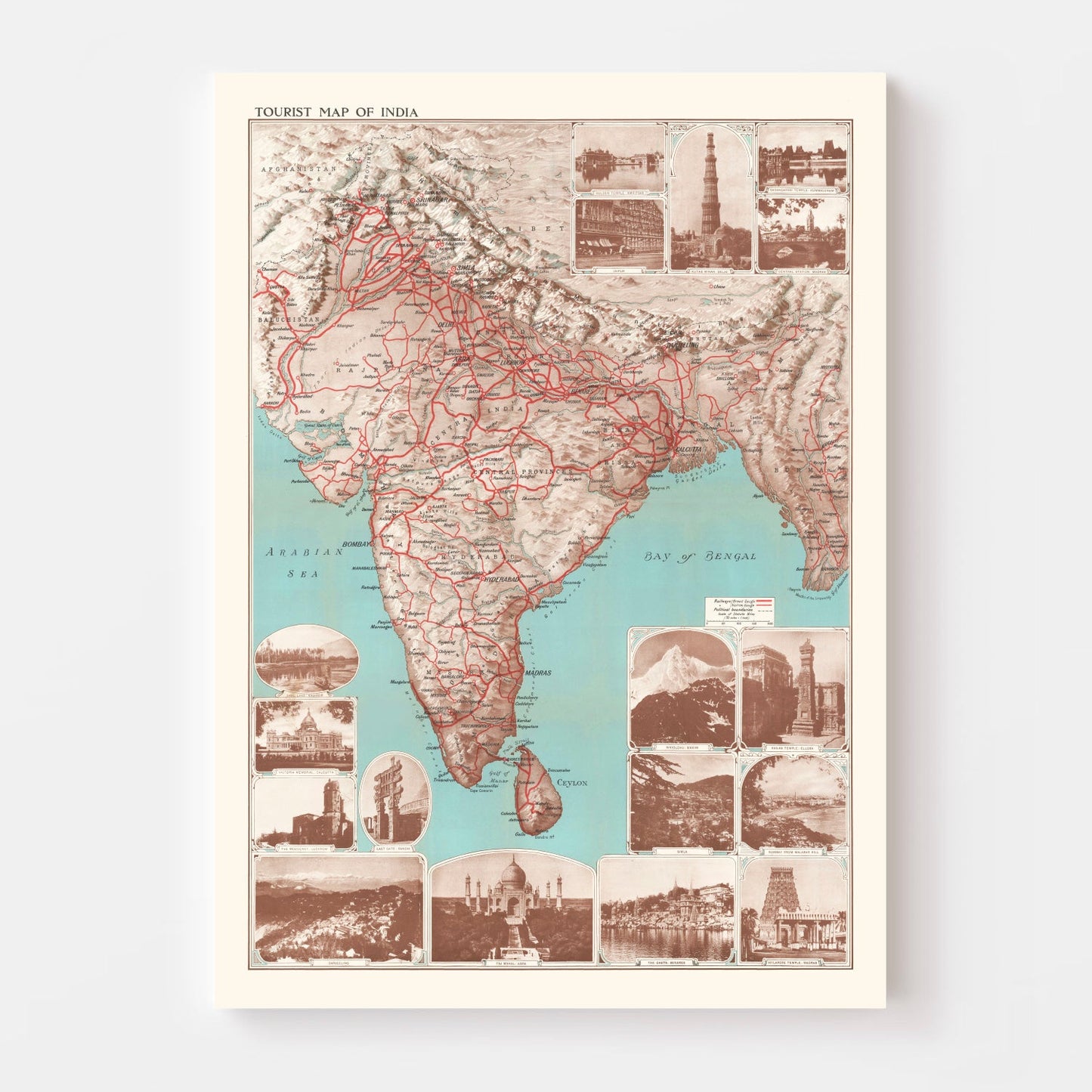 Vintage India Tourist Map, 1930