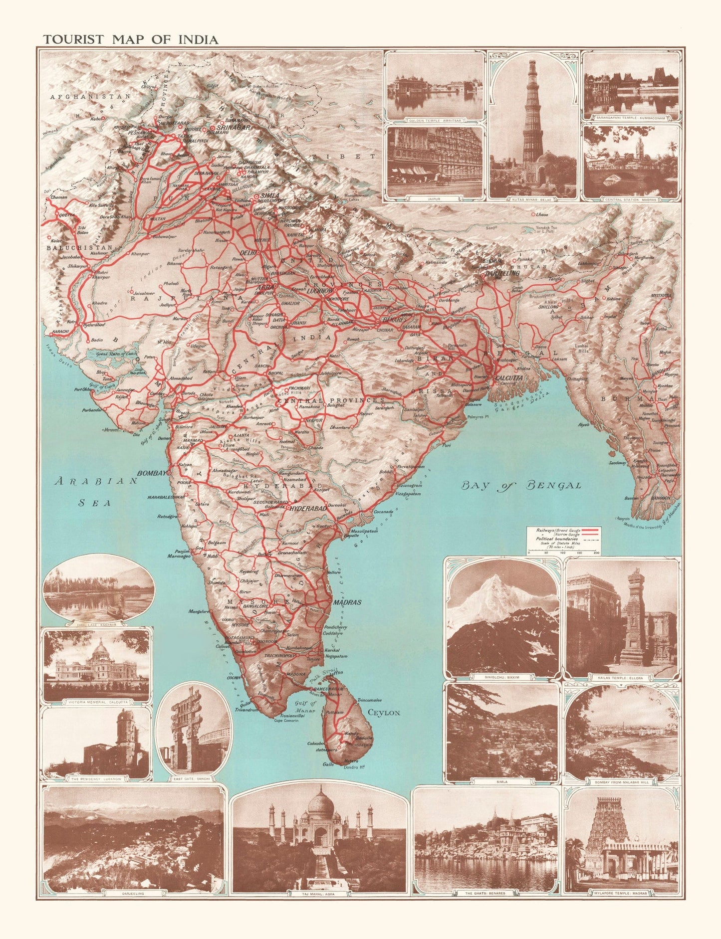 Vintage India Tourist Map, 1930