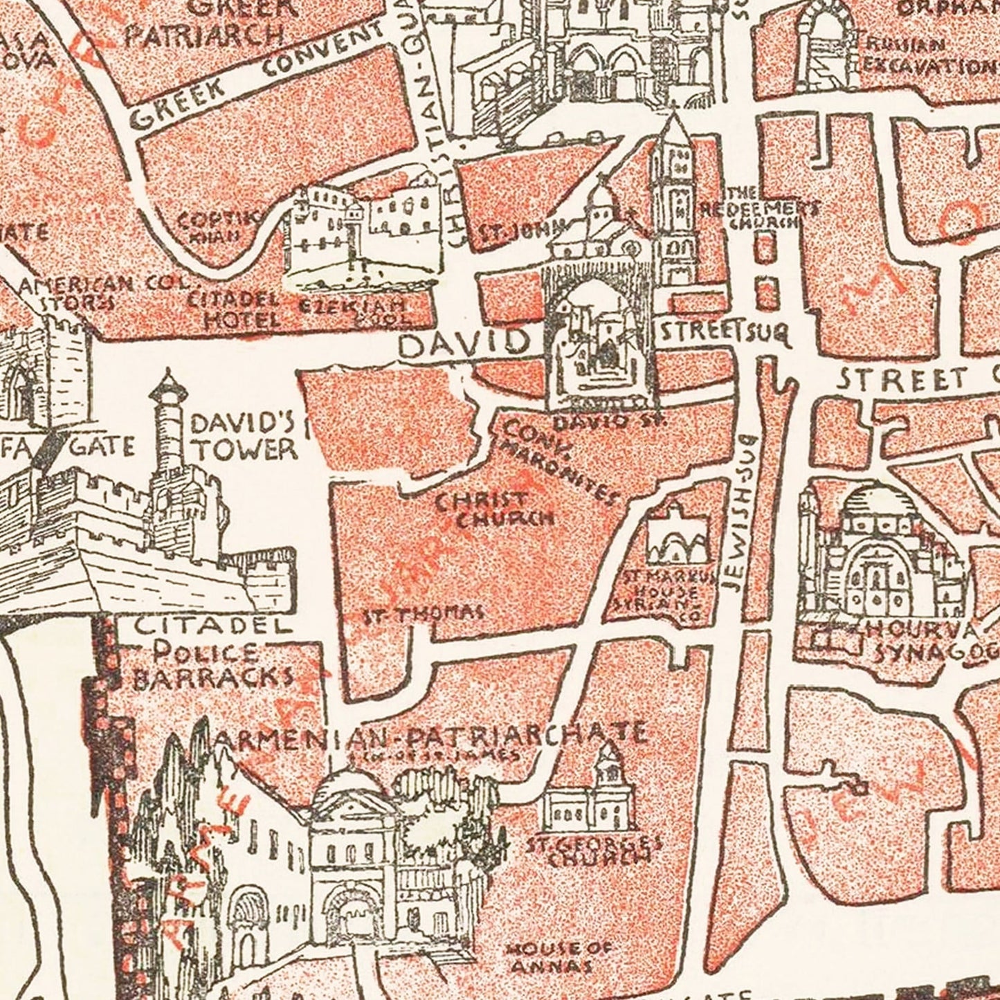 Vintage Map of Jerusalem, Israel, 1935