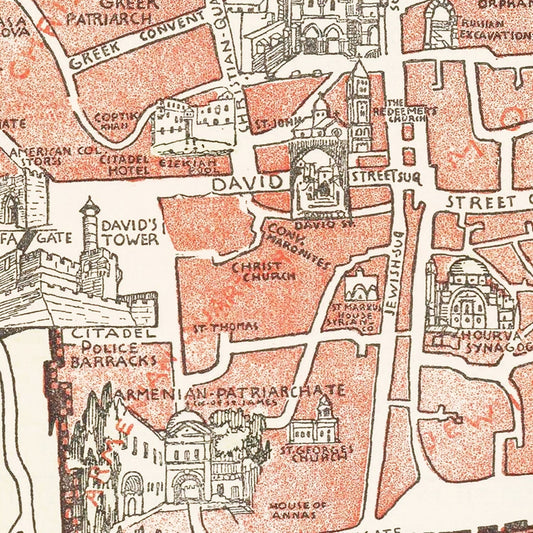 Vintage Map of Jerusalem, Israel, 1935