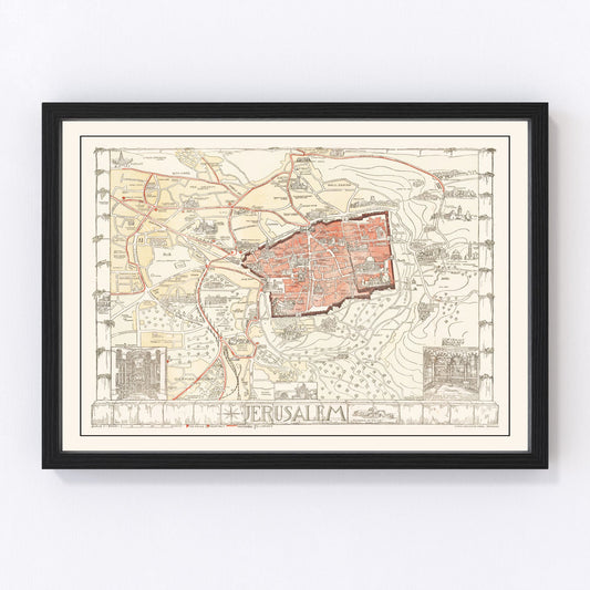 Vintage map of Jerusalem, Israel, 1935