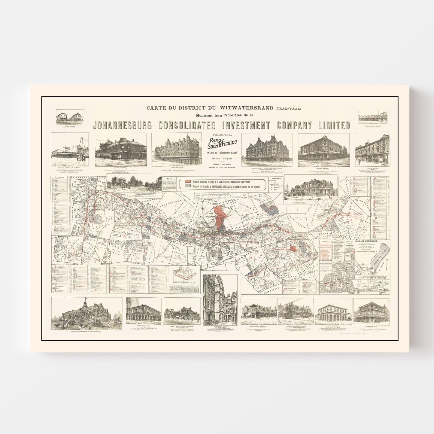 Vintage Map of Johannesburg, South Africa, 1902