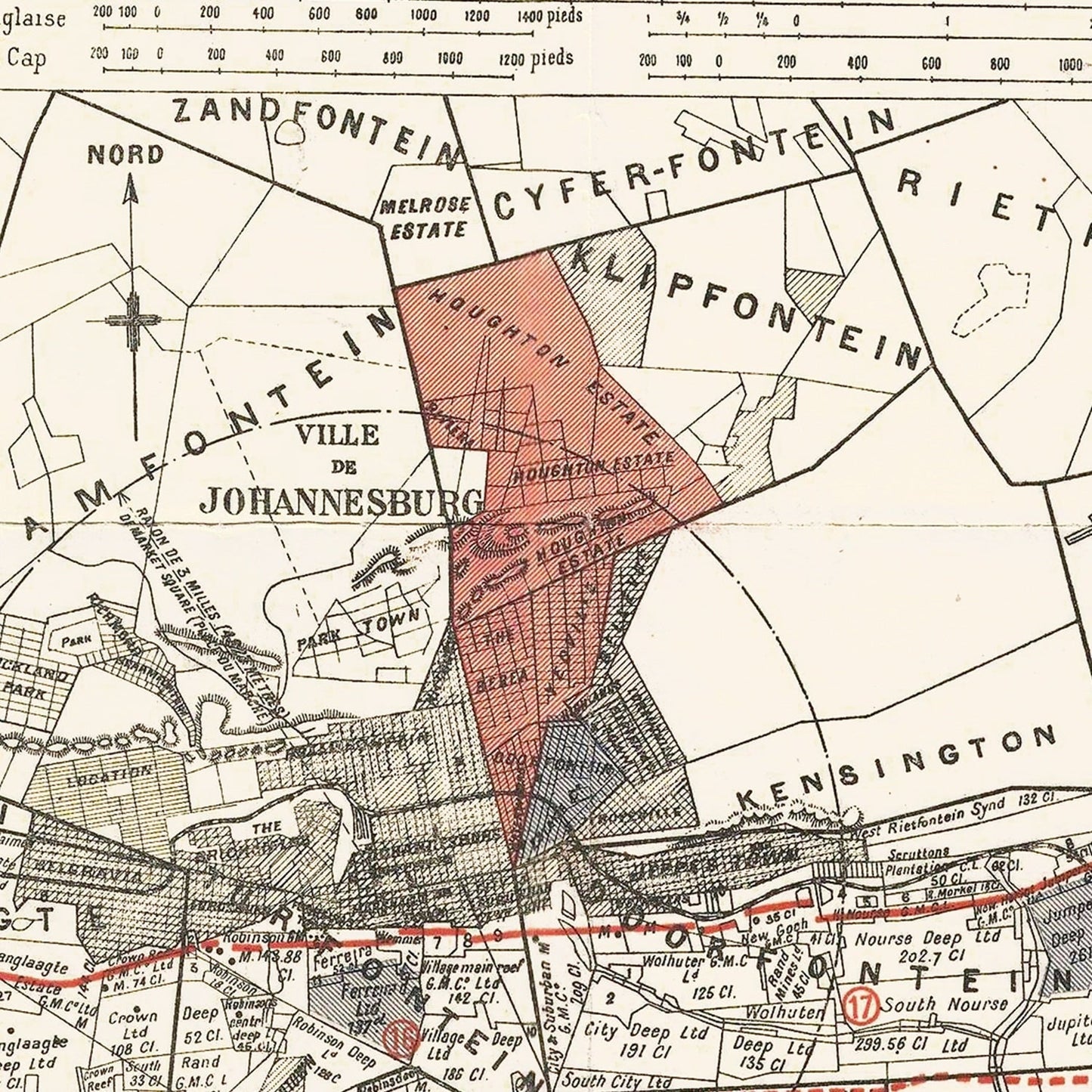 Vintage Map of Johannesburg, South Africa, 1902