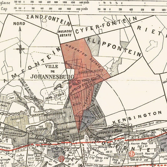 Vintage Map of Johannesburg, South Africa, 1902