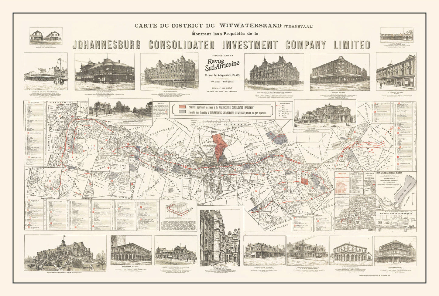 Vintage Map of Johannesburg, South Africa, 1902