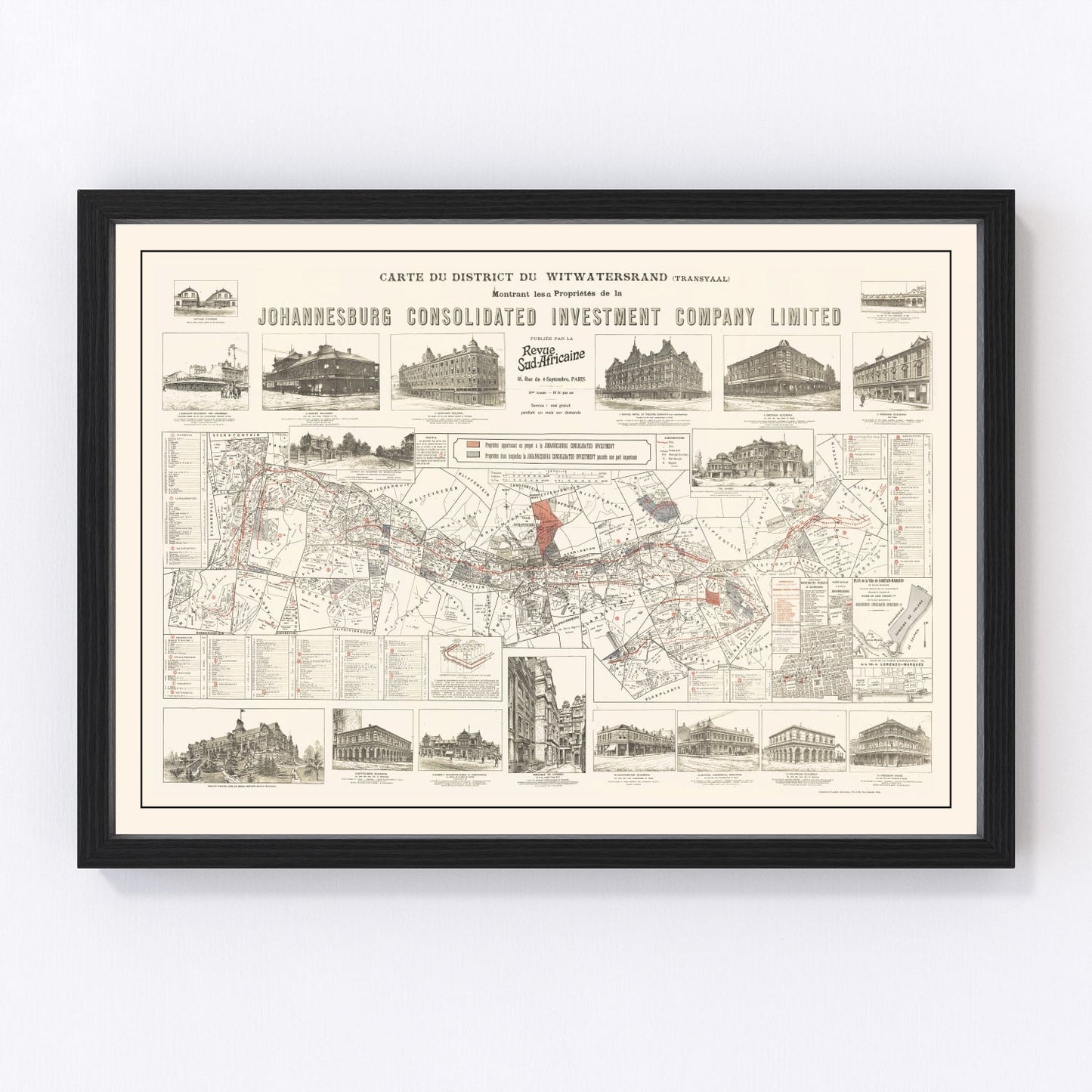 Vintage map of Johannesburg, South Africa, 1902