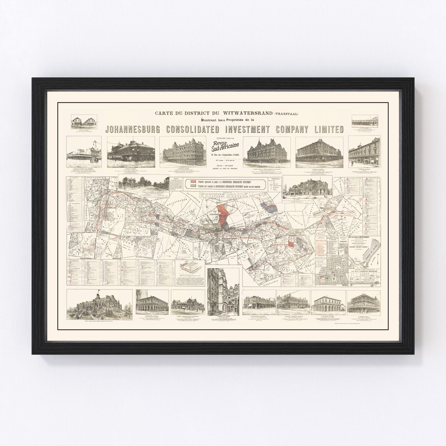 Vintage map of Johannesburg, South Africa, 1902