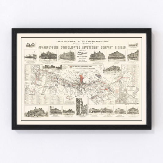 Vintage map of Johannesburg, South Africa, 1902