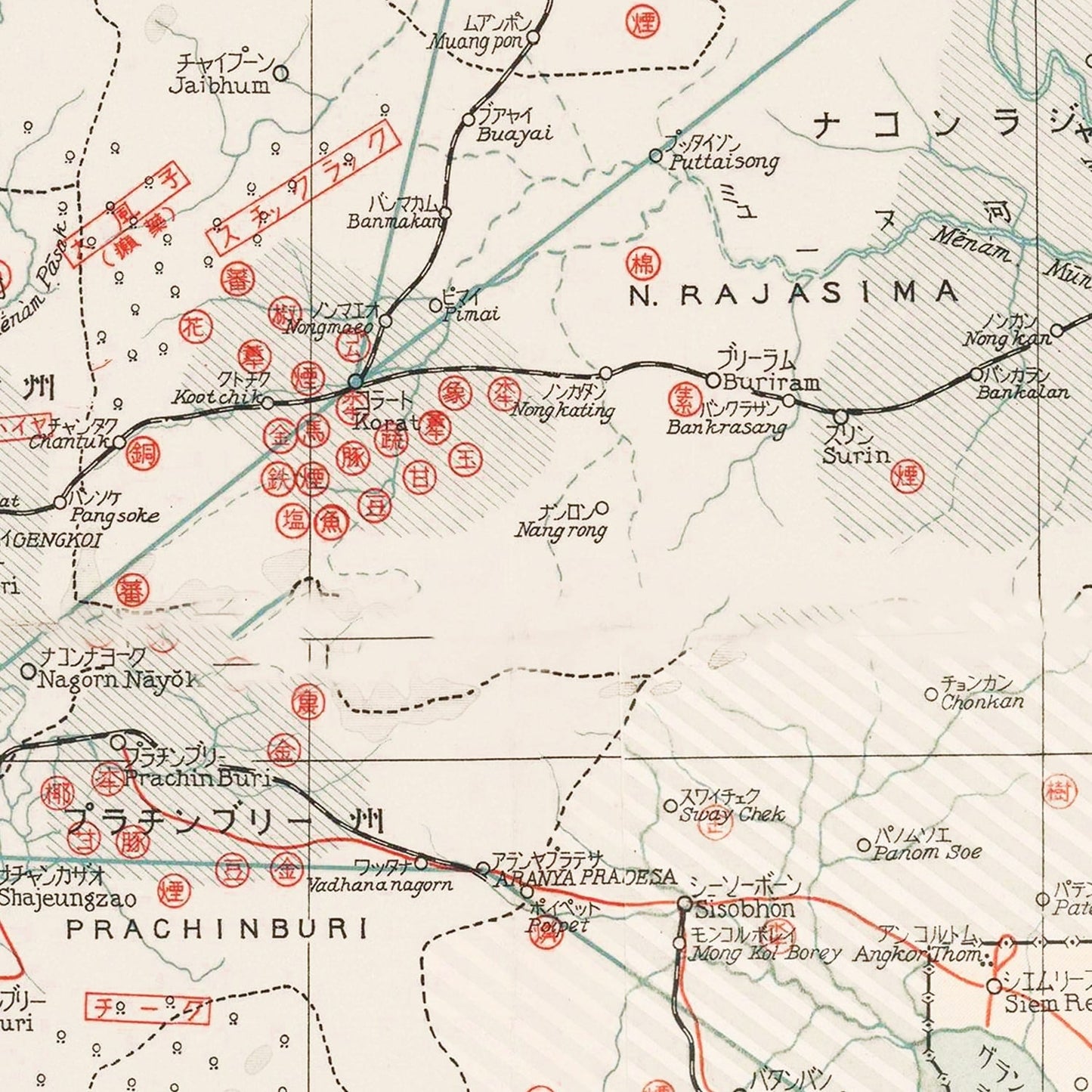Vintage Map of Thailand During World War II, 1941