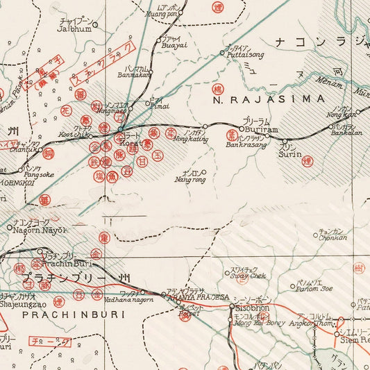 Vintage Map of Thailand During World War II, 1941