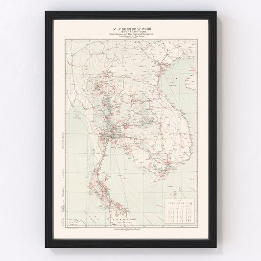 Vintage map of Thailand during World War II, 1941