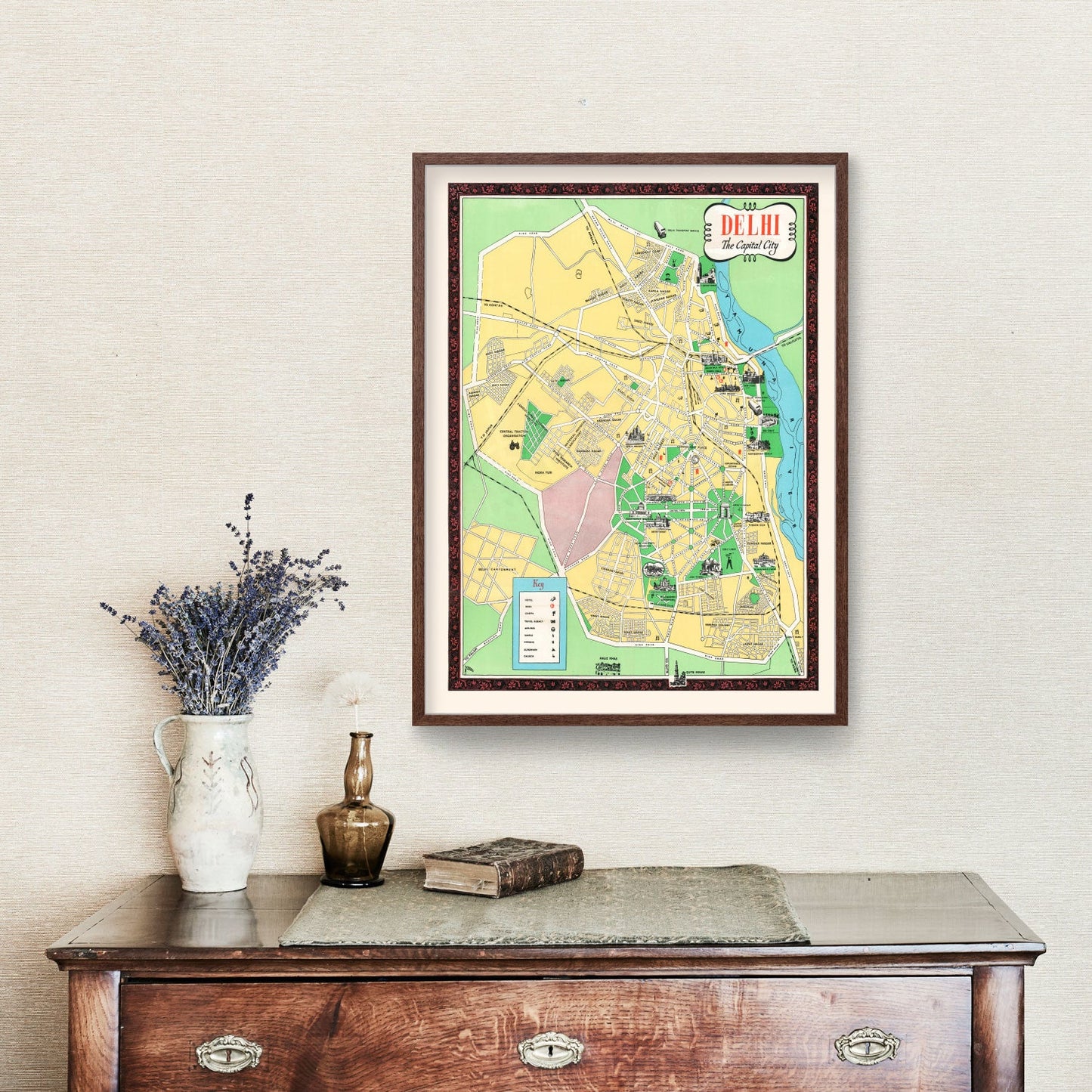 Vintage Map of Delhi, India, 1960
