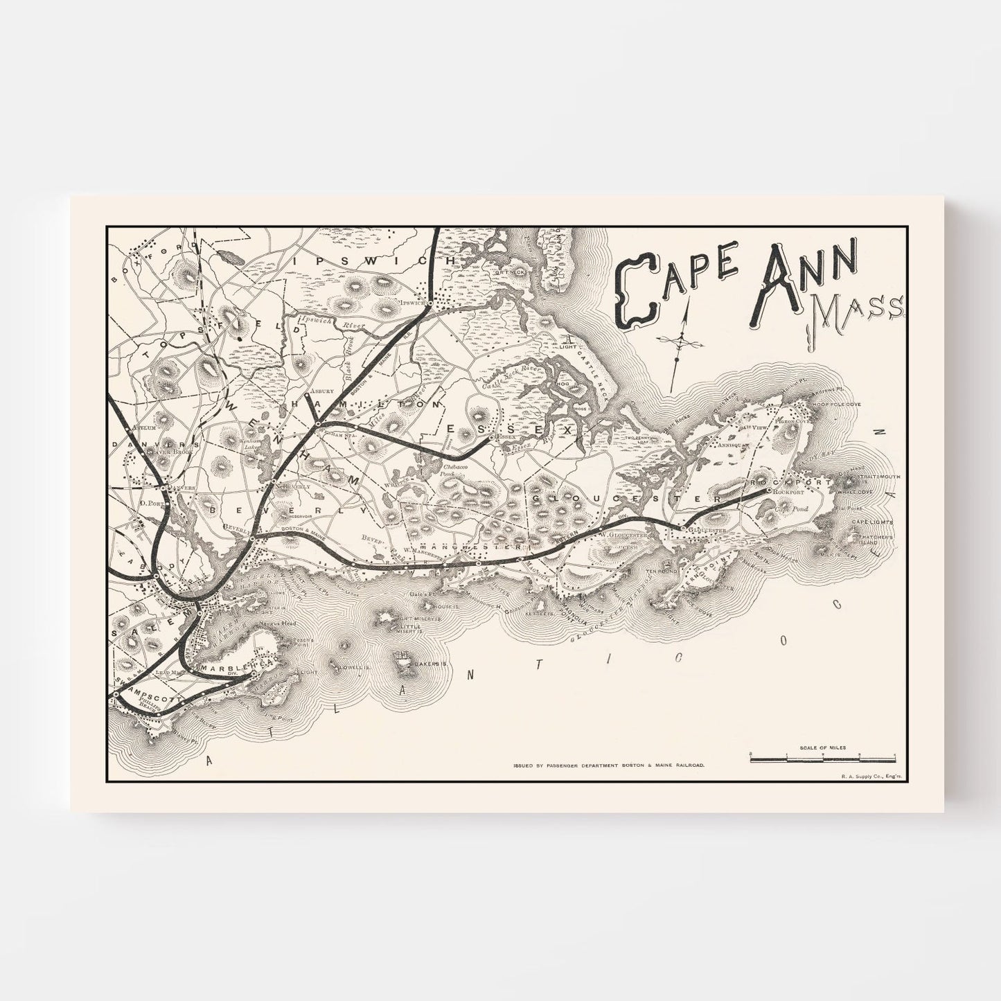 Vintage Map of Cape Ann, Massachusetts, 1889