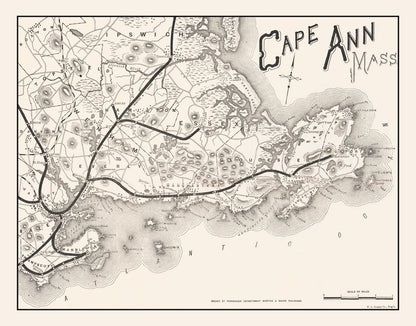 Vintage Map of Cape Ann, Massachusetts, 1889