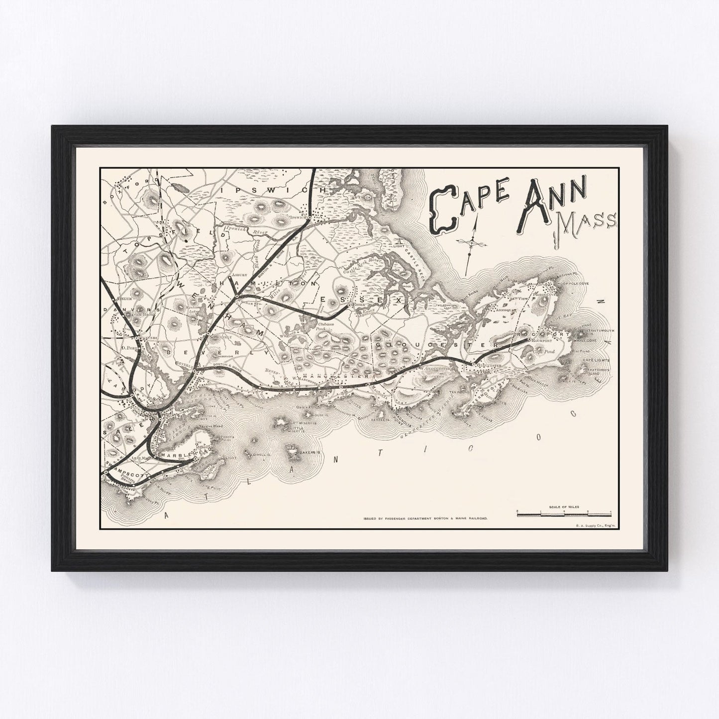 Restored vintage map of Cape Ann, Massachusetts, 1889