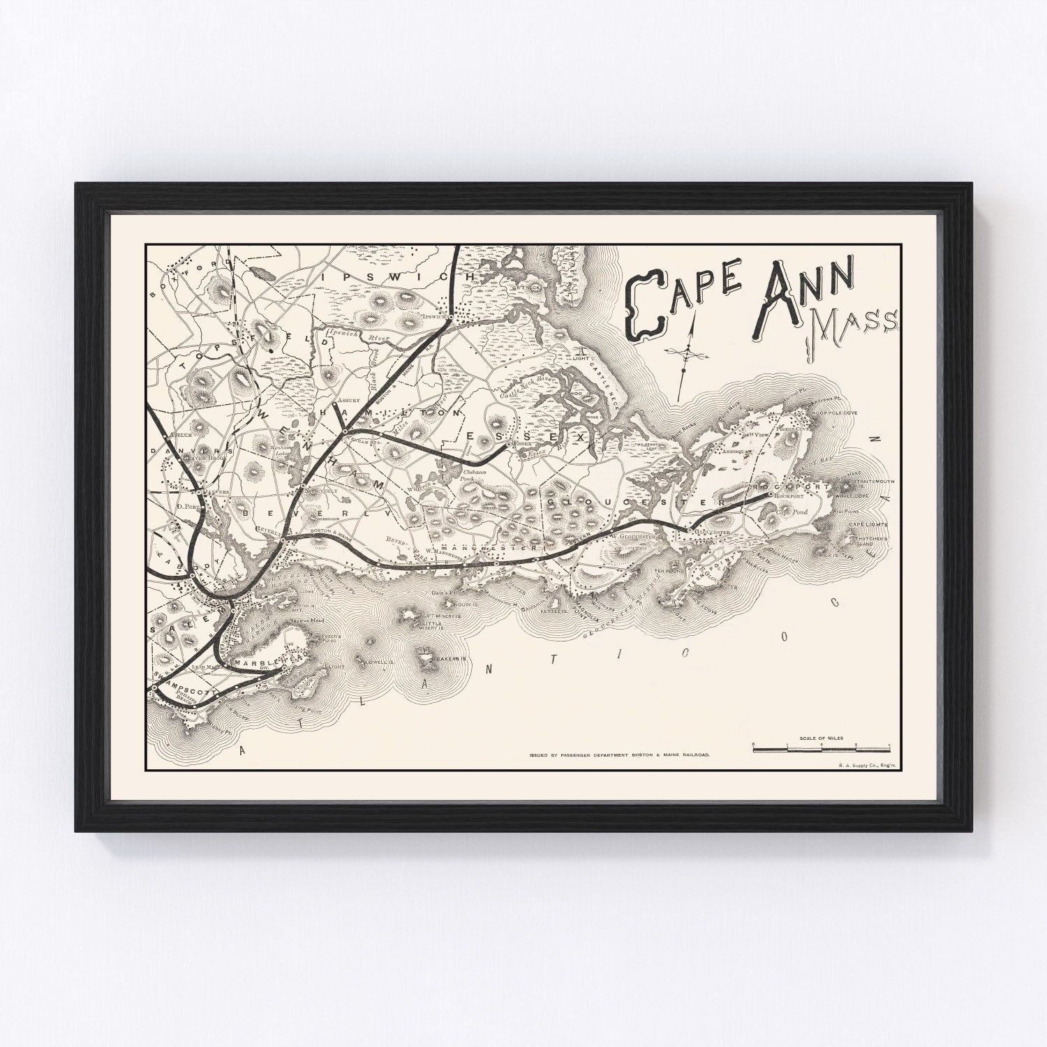 Restored vintage map of Cape Ann, Massachusetts, 1889