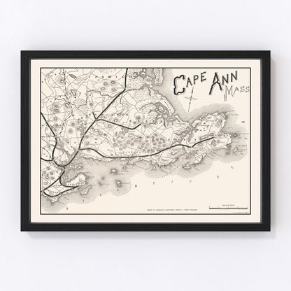 Restored vintage map of Cape Ann, Massachusetts, 1889