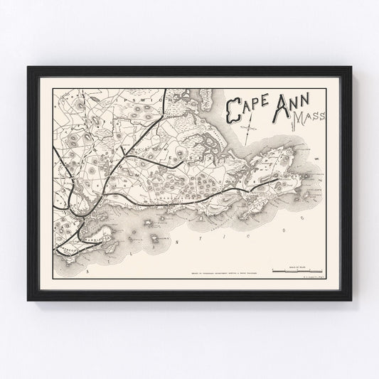 Restored vintage map of Cape Ann, Massachusetts, 1889