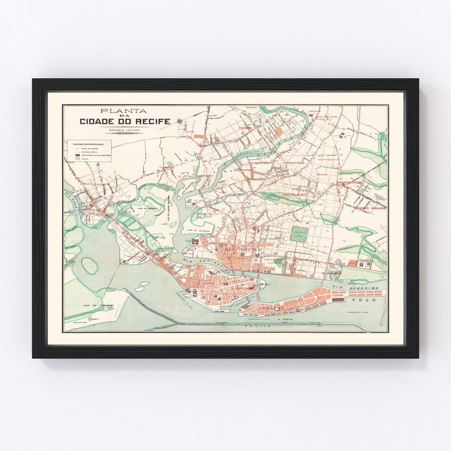 Vintage map of Recife, Brazil, 1914