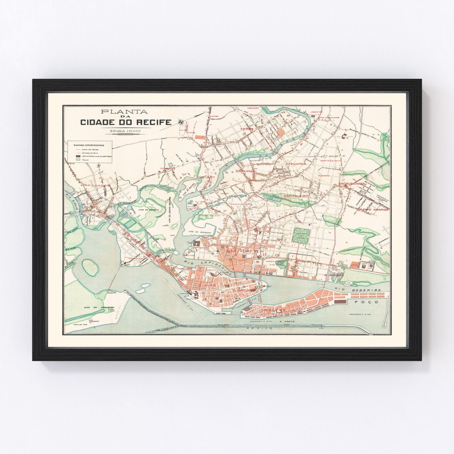 Vintage map of Recife, Brazil, 1914