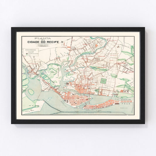 Vintage map of Recife, Brazil, 1914
