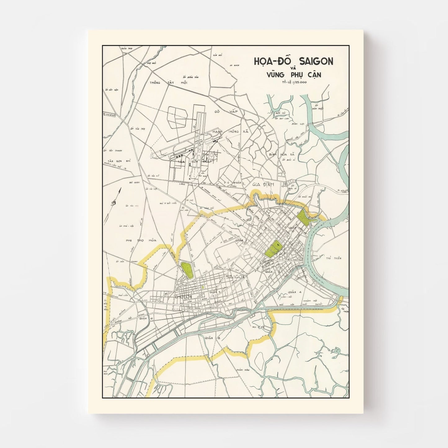 Vintage Map of Saigon, Vietnam, 1968