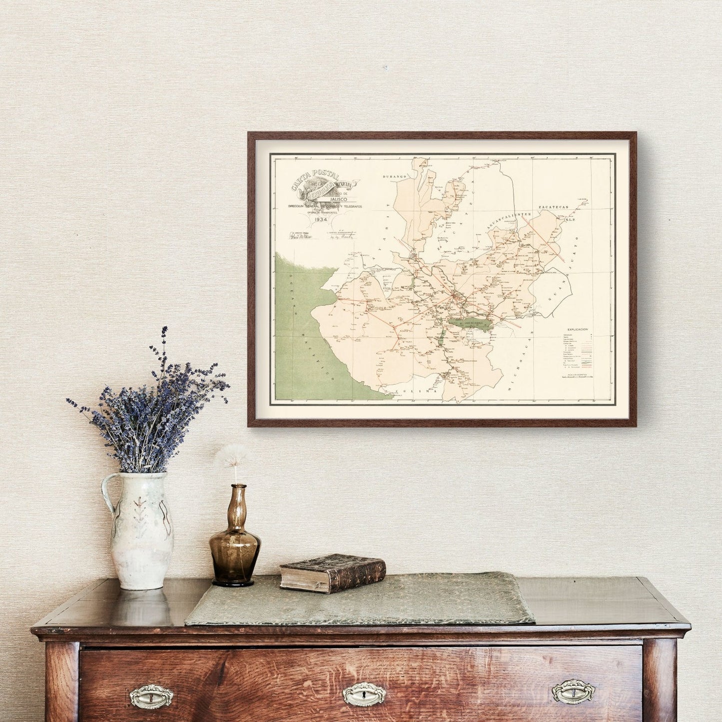 Vintage Jalisco, Mexico Map, 1934