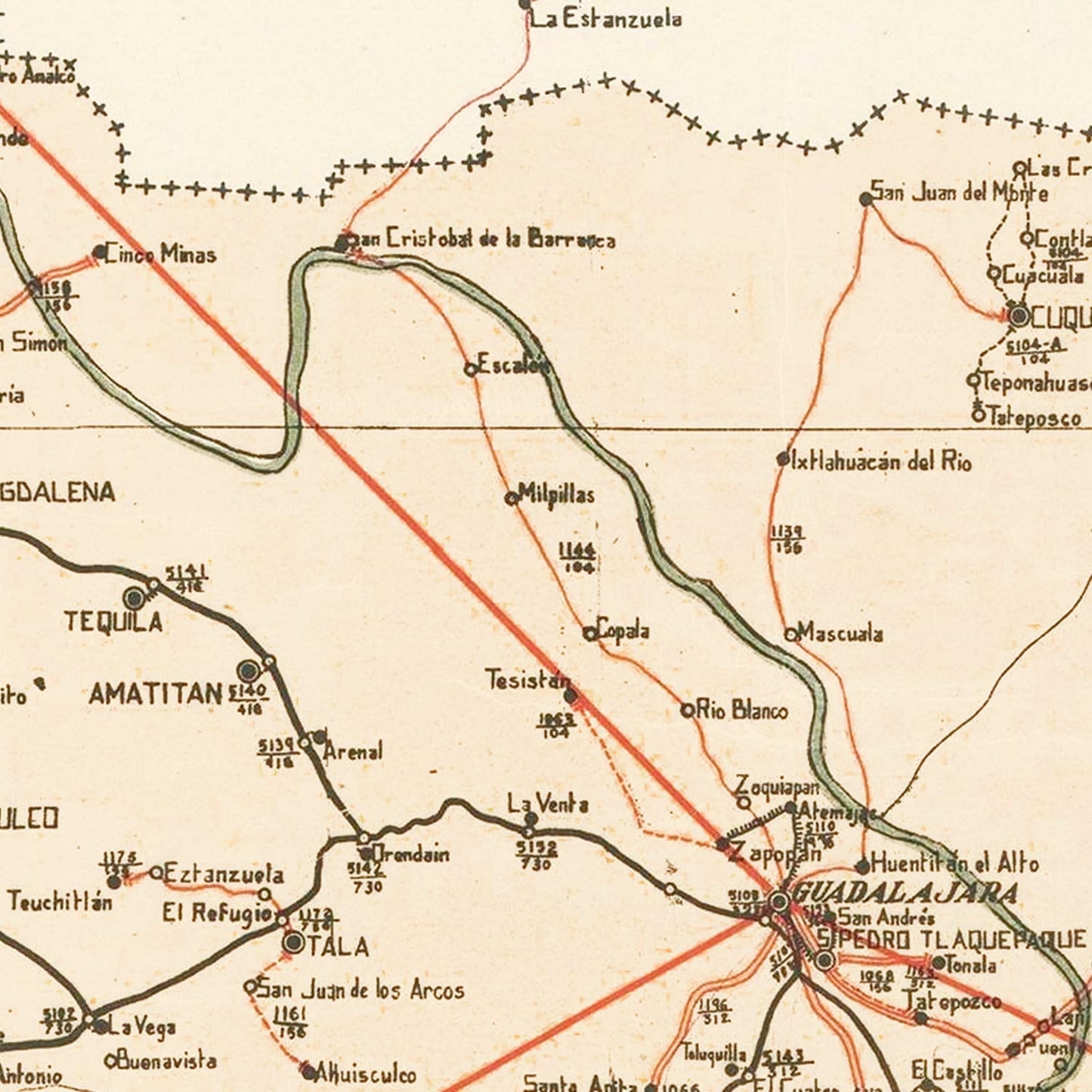 Vintage Jalisco, Mexico Map, 1934