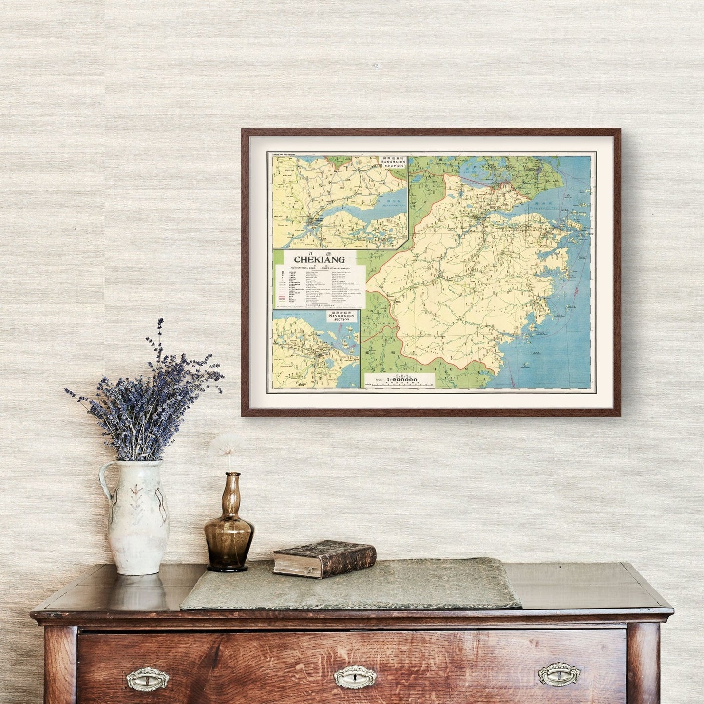 Vintage Map of Zhejiang Province, China, 1933