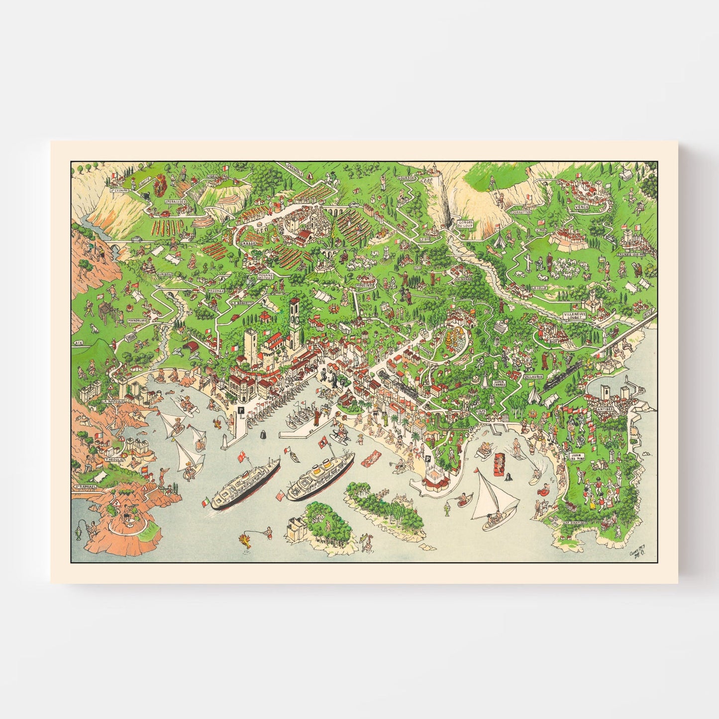 Vintage Map of Cannes, France, 1953 Wall Art