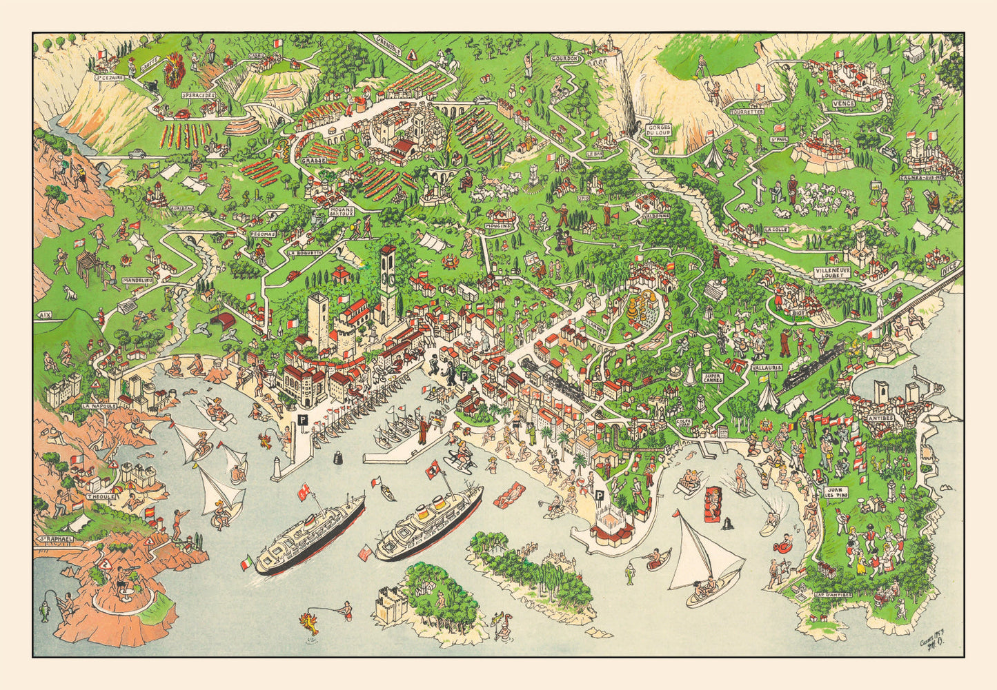 Vintage Map of Cannes, France, 1953 Wall Art