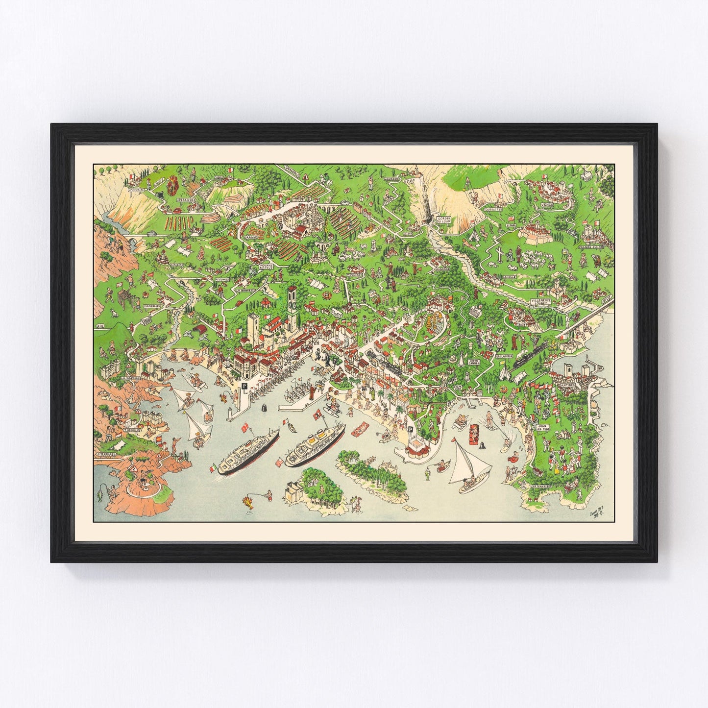 Vintage map of Cannes, France, 1953, digitally restored antique cartographic print