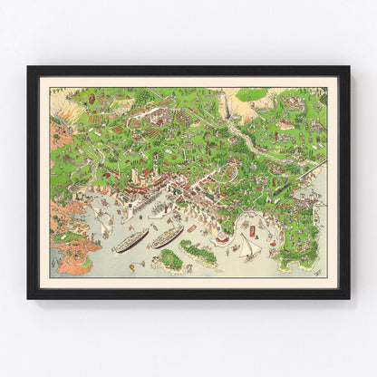 Vintage map of Cannes, France, 1953, digitally restored antique cartographic print
