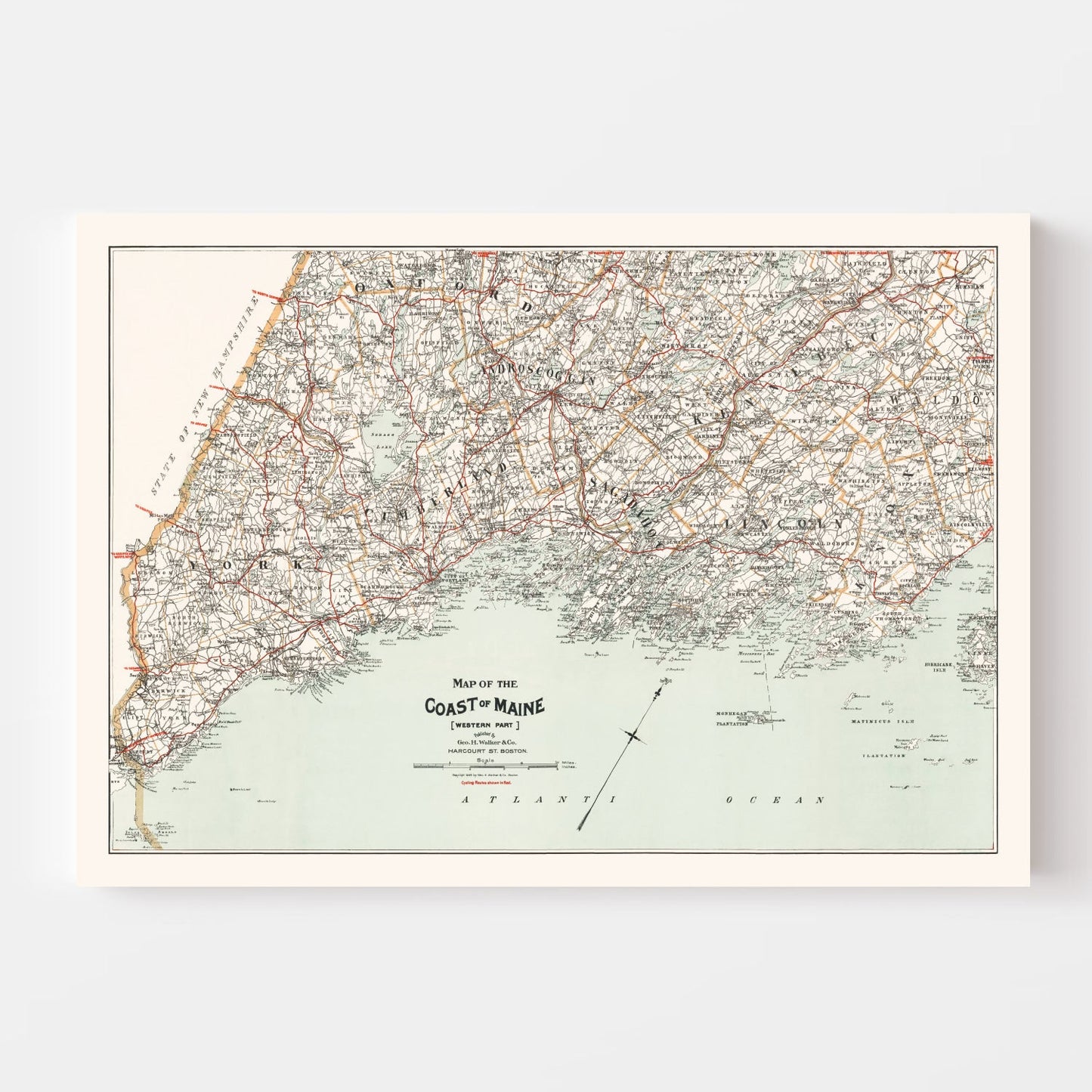 Vintage Map of the Coast of Maine 1893