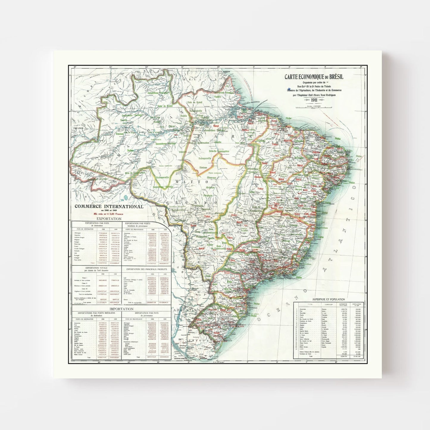 Vintage Map of Brazil 1911
