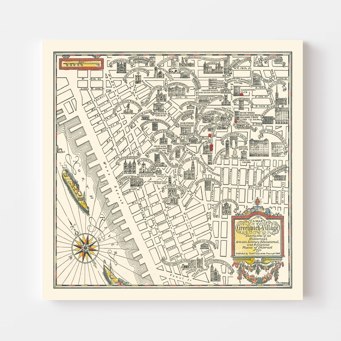 Vintage Map of Greenwich Village, New York, 1934 III