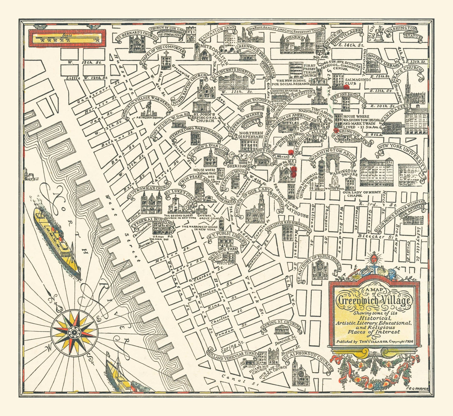 Vintage Map of Greenwich Village, New York, 1934 III