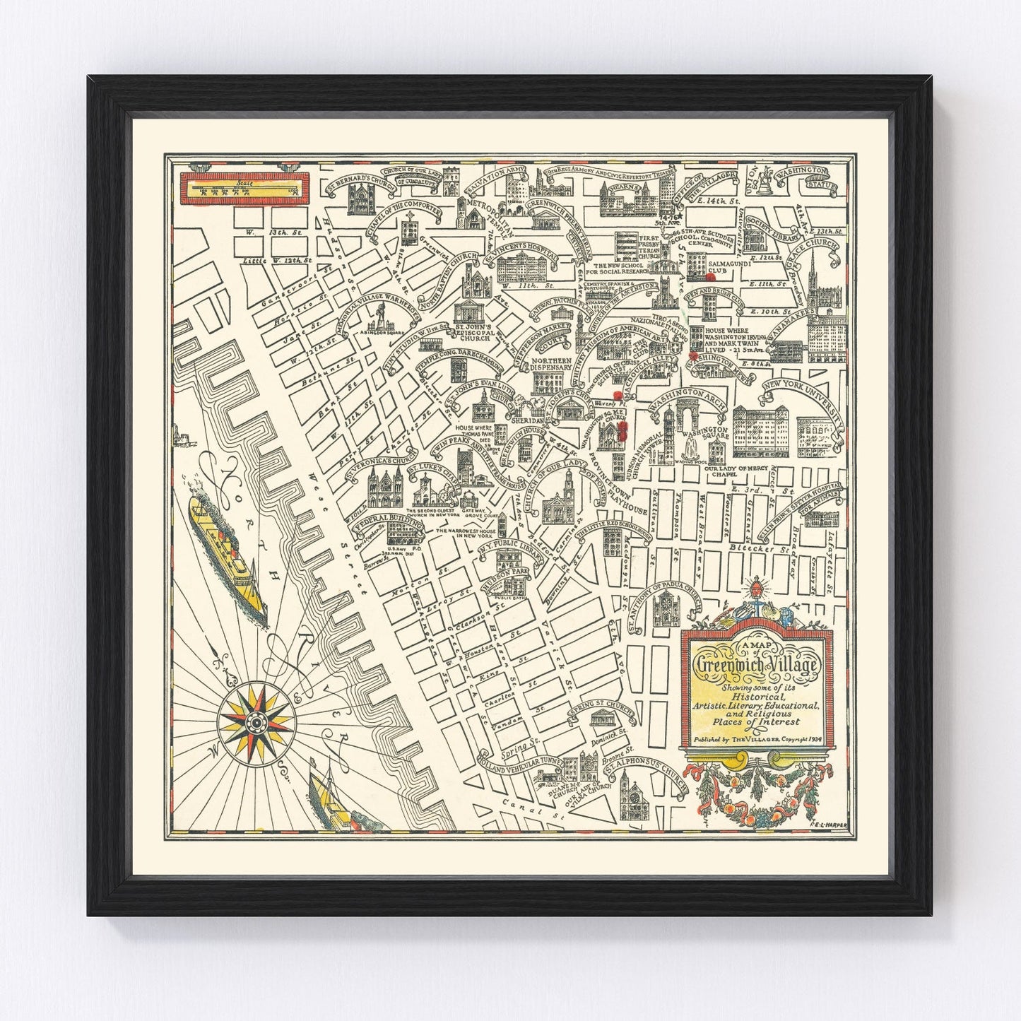 vintage map of Greenwich Village, New York, 1934