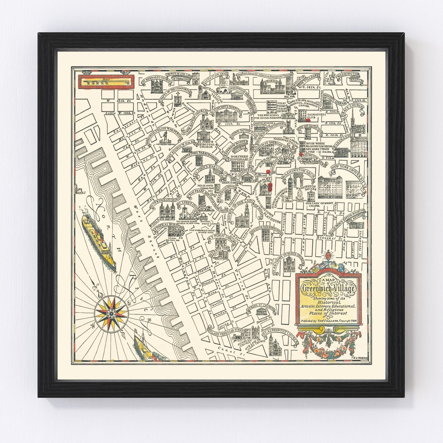 vintage map of Greenwich Village, New York, 1934