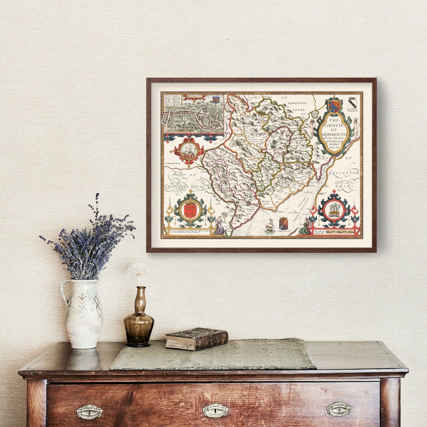 Vintage Map of Monmouthshire, Wales, 1676