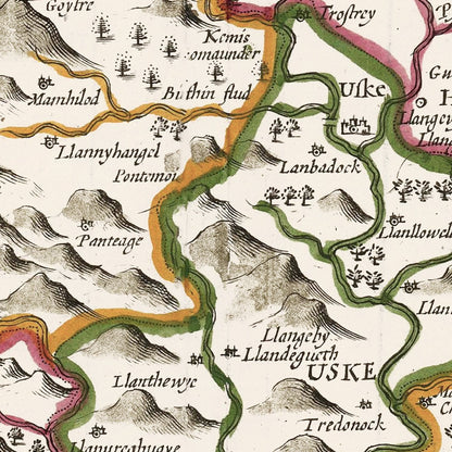 Vintage Map of Monmouthshire, Wales, 1676