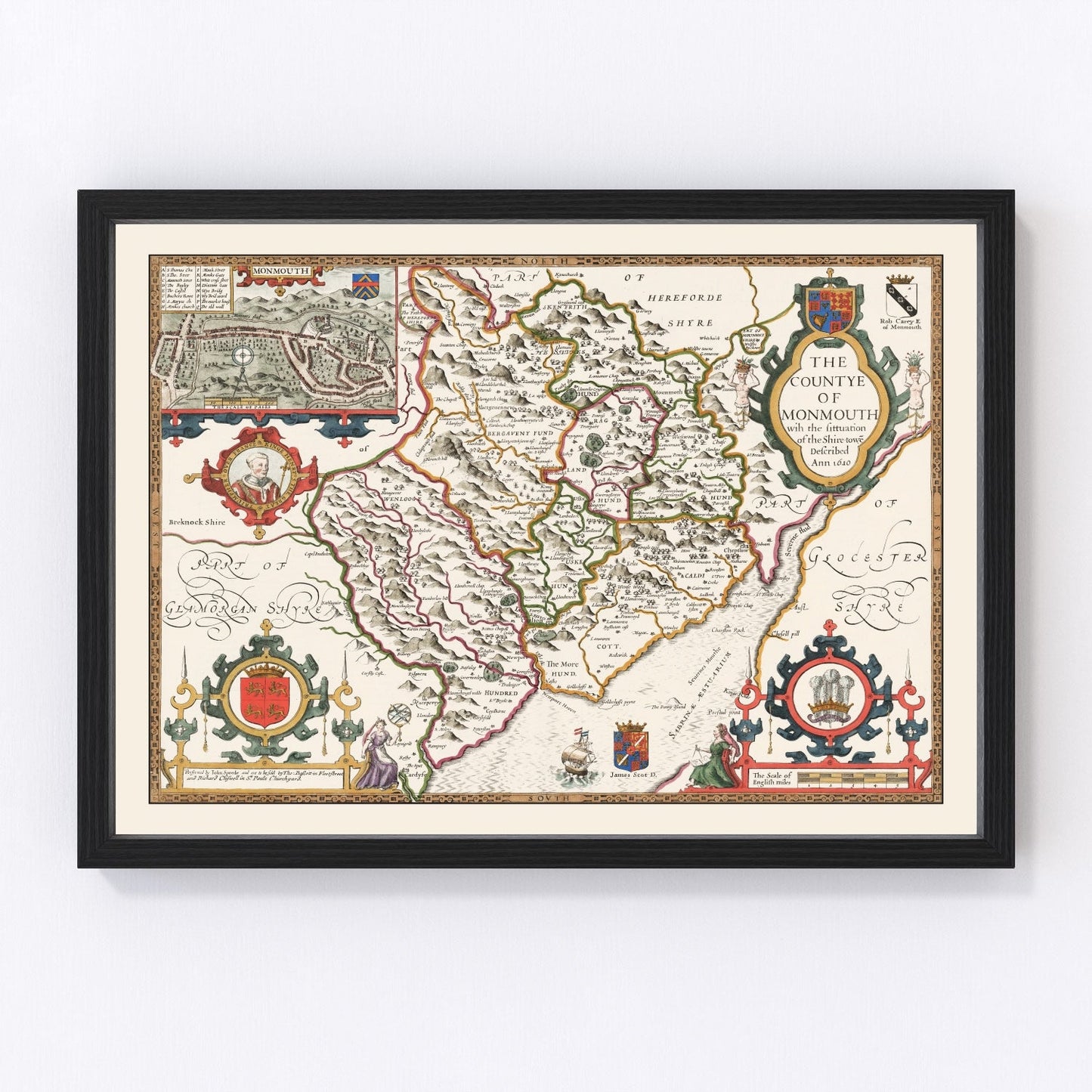 vintage map of Monmouthshire, Wales, 1676