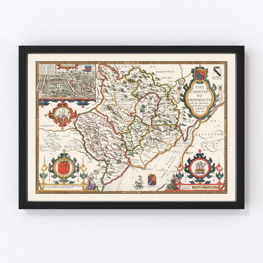 vintage map of Monmouthshire, Wales, 1676