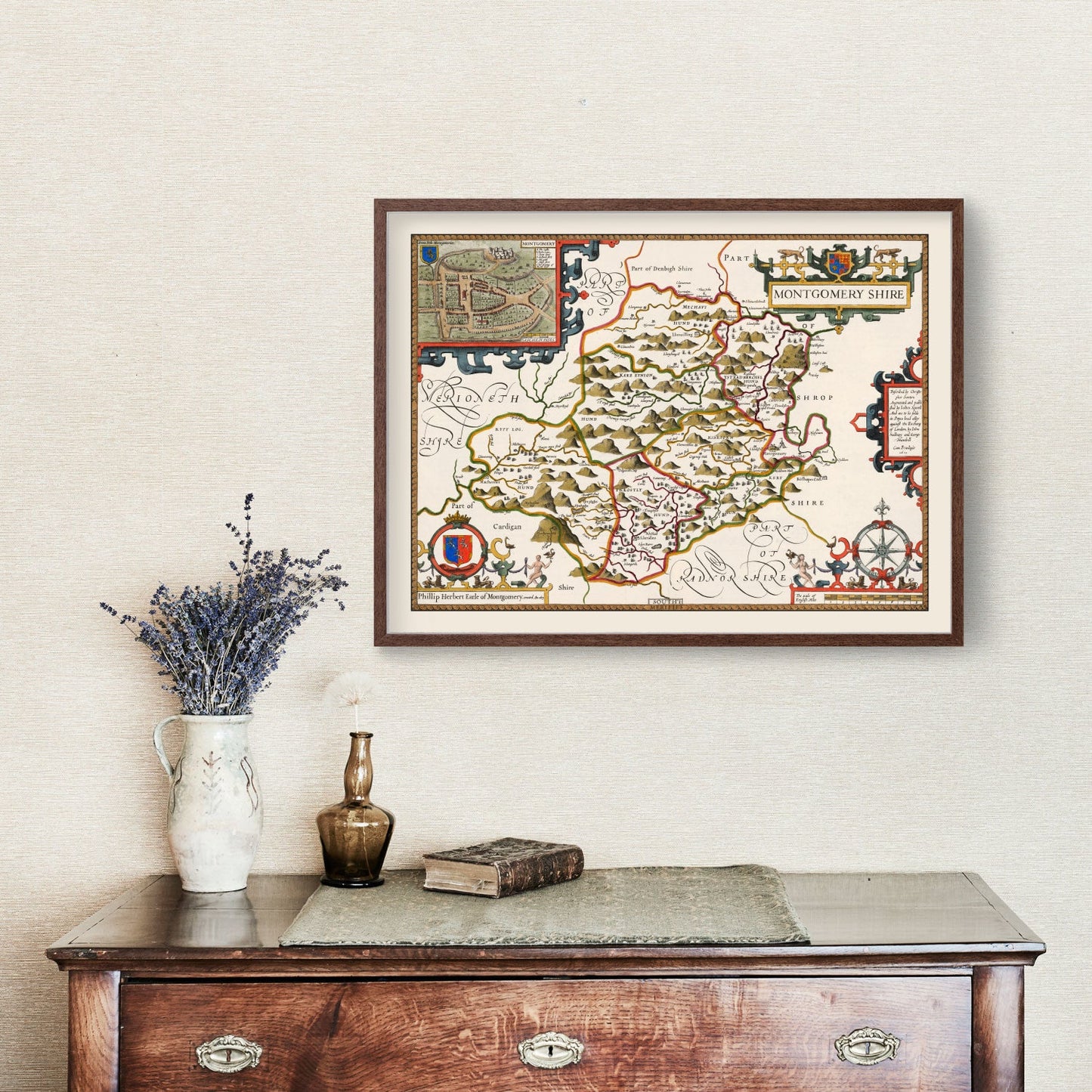 Vintage Map of Montgomeryshire, Wales, 1646
