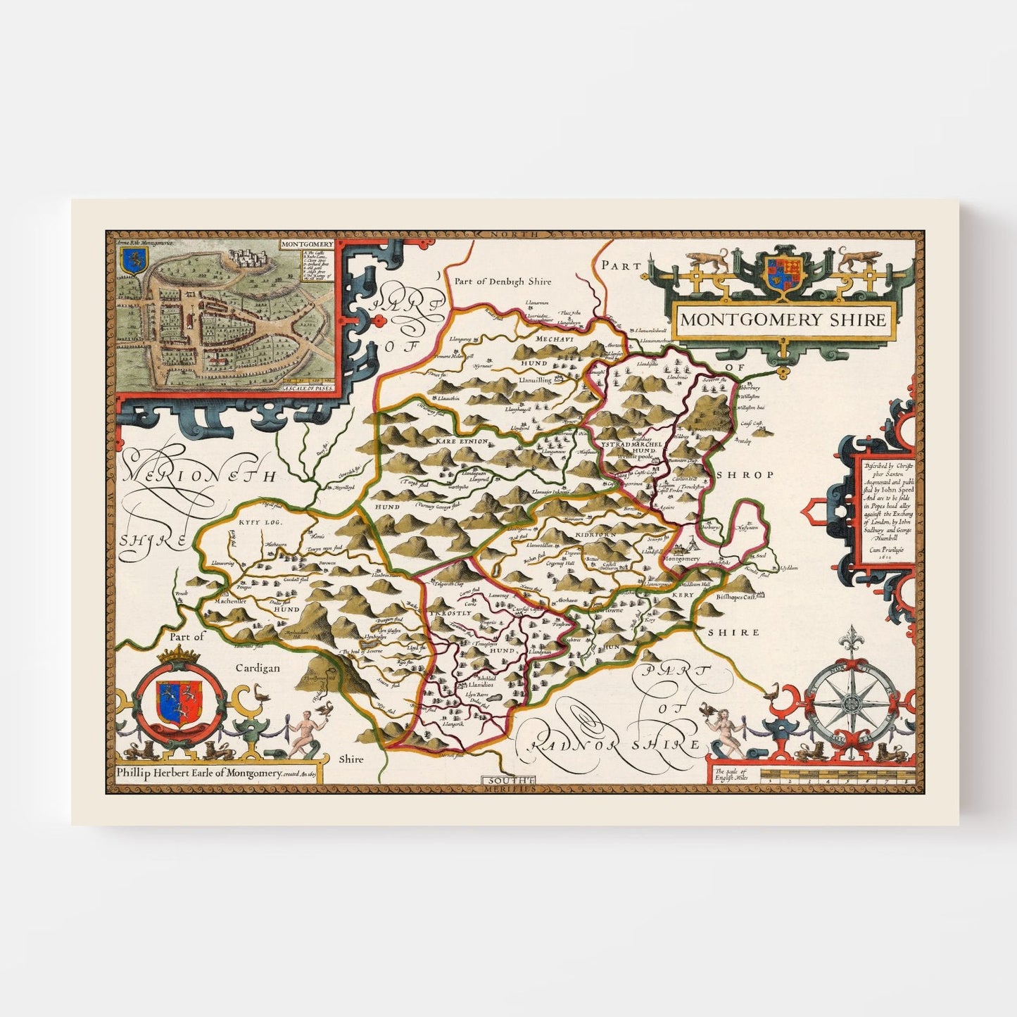 Vintage Map of Montgomeryshire, Wales, 1646
