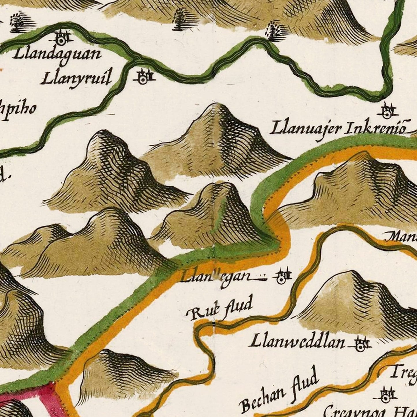 Vintage Map of Montgomeryshire, Wales, 1646