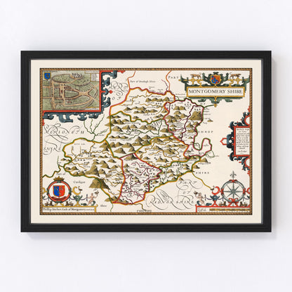 vintage map of Montgomeryshire, Wales, 1646