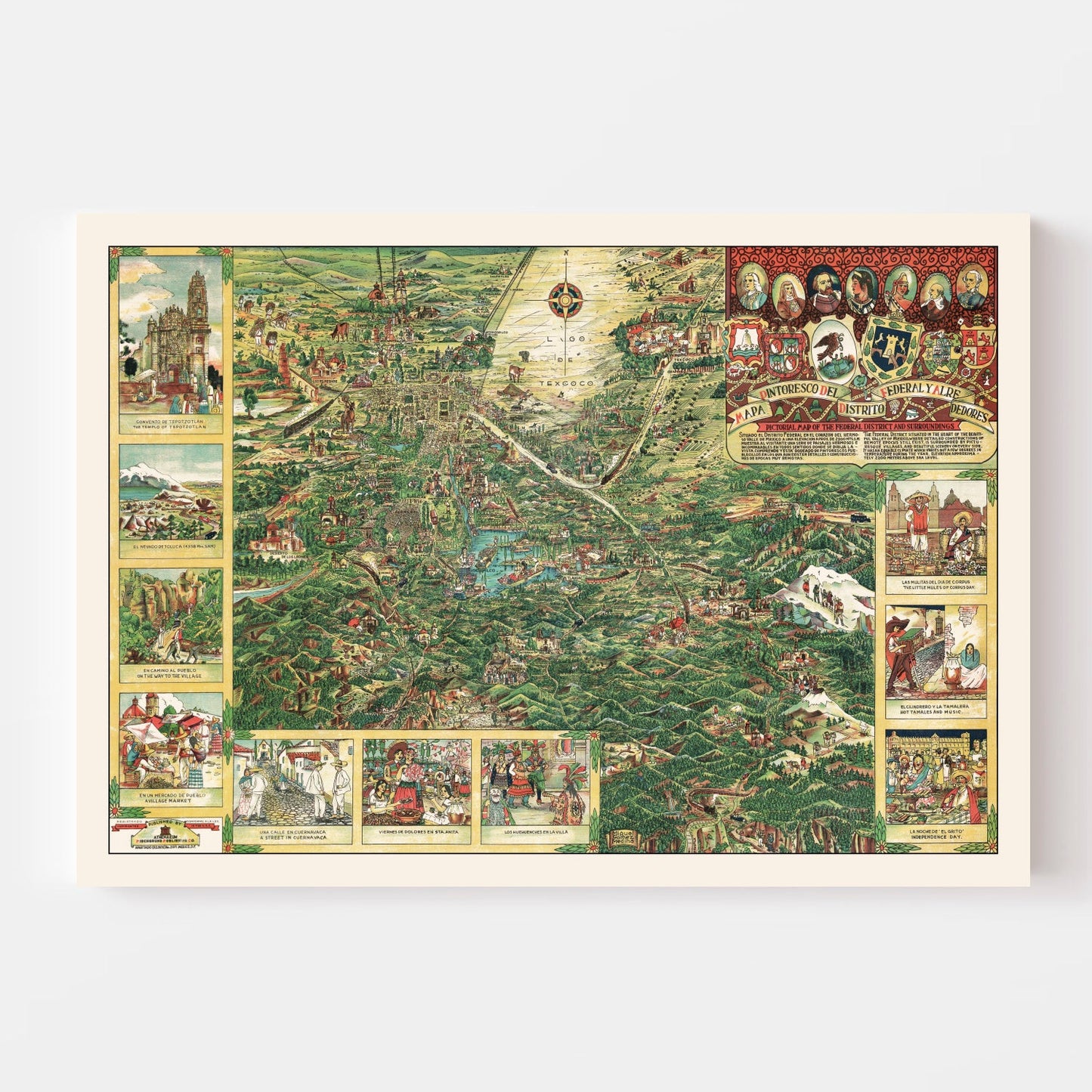 Vintage Map of Mexico City, Mexico, 1935