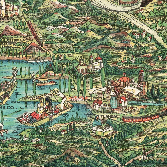 Vintage Map of Mexico City, Mexico, 1935